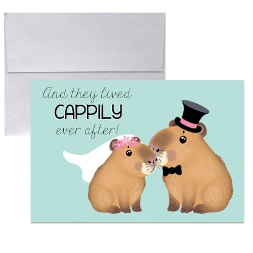 Amanda Creation Capybara Wedding Card, 4x6 Blank Inside with Silver Envelope, Funny Wedding Card for Newlyweds, Cappily Ever After - style: Capybara