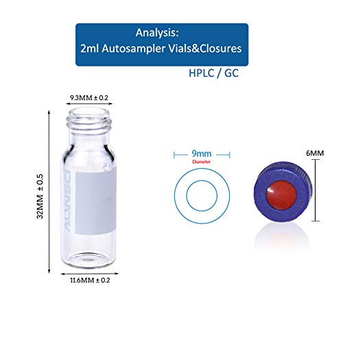2ml Autosampler Vial, 9-425 HPLC/GC Sample Vials with Screw Caps, 100 PCS - color: Clear Vial & White PTFE Red Silicone Liner