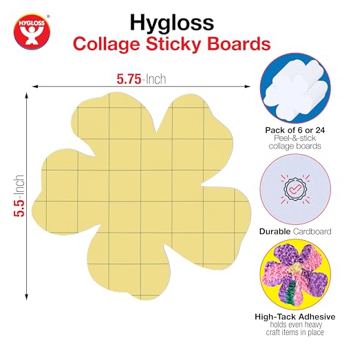 Hygloss Sticky Flower Craft Boards - 24 Pack 5.5-Inch Self Stick Collage Boards for Kids - Peel & Stick Mounting Boards for Art Projects, School Crafts, Classrooms, and DIY Displays - size: 24-Pcs, style: Flower 5.5"