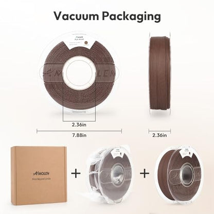 AMOLEN Wood PLA 3D Printer Filament 1.75mm Black Walnut 15% Wood Fiber 1KG - color: Black Walnut