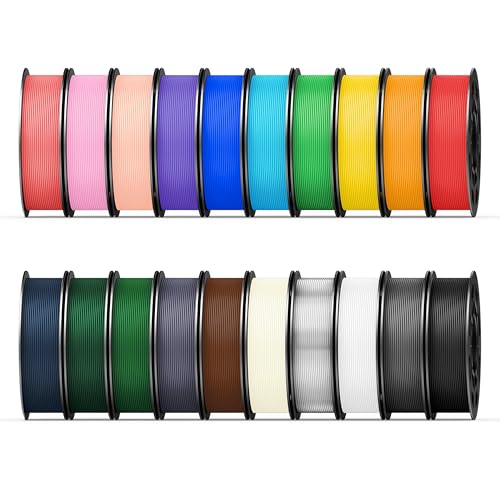20 Color Bundle PETG 3D Printer Filament, Multicolor Strong PETG Filament 1.75mm, Individually Vacuum Packed, 0.2kg per Spool, 20 Pack, Total 4kg - color: Multicolor Pack-20 Color Bundle