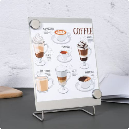 Magnetic Bulletin Board with Stand – Small Dry Erase Memo Board – Tabletop Metal Easel for Magnet Display – 10x8 Inches + 2 Magnets