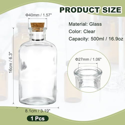PATIKIL 500ml Glass Reagent Bottle with Wood Stopper, Narrow Mouth 16.9oz - size: 16.9 Ounces
