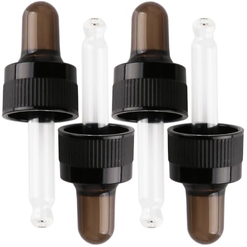 4-Pack 1/6 oz (5ml) Glass Dropper Tops for Essential Oil Bottles (18-415 Neck) - Round Tip, Made in Taiwan with SILASTIC™ RBL-9200-50 Silicone for Chemical Stability & Essential Oil Resistance - style: 1/6 oz (5ml) Round Tip