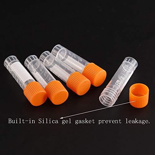 81PCS Cryo Tubes 2ml, Plastic Small vials with Screw caps Sample Tubes,PP Material ，with Silica Gel Gasket，Free from DNase, RNase, Human DNA - size: 2ml 81PCS