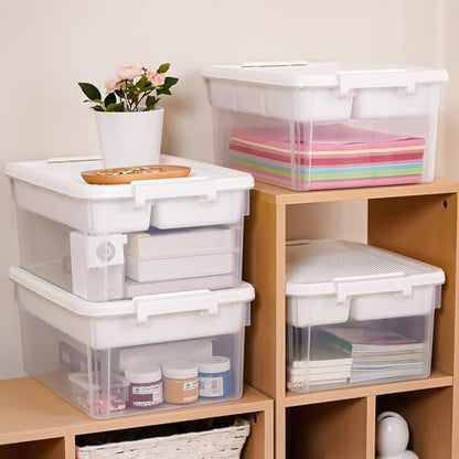 Citylife 17QT 4-Pack Plastic Craft Storage Box Buildable Lid Removable Tray - size: 4 Packs-17 QT