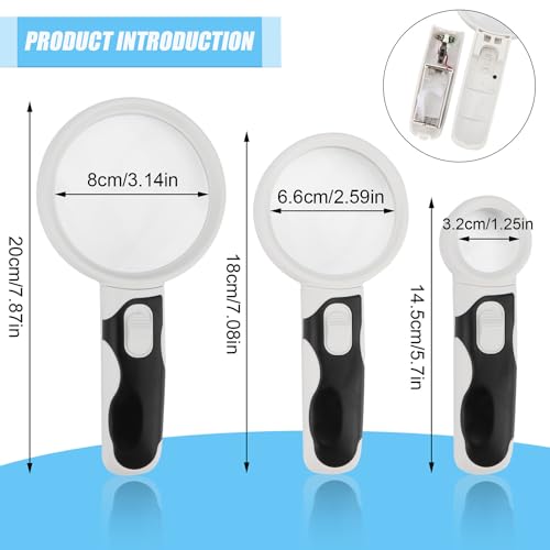 Rongon 3PCS Magnifying Glass with Light Handheld Magnifier(2.5X & 5X & 16X) - size: 3 Lens (2.5X + 5X + 16X)