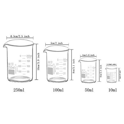 4-Piece Borosilicate Glass Beaker Set, 10-250 mL - size: RY10ml+50ml+100ml+250ml