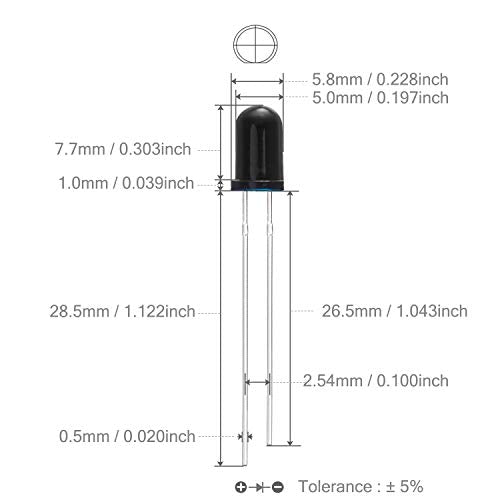 CHANZON 100 pcs 5mm Infrared Ray IR 940nm Receiver LED Diode Lights - color: D) 5mm 940nm Ir Receiver (100pcs)