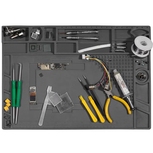 WEP M170 Silicone Soldering Mat 17.3x12.2 inches Heat-resistant with 8 Function Zones, Magnetic Mat/Soldering Mat for, electronics repair, DIY Projects - size: 17.3x12.2 inches