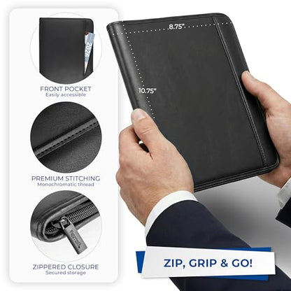 Samsill Professional Padfolio, Faux Leather Junior Portfolio with Zipper, 10.1 Inch Tablet Sleeve, with 7 x 10 Inch Notepad, Black - size: Junior - 7 x 10 inches, style: Zipper Padfolio