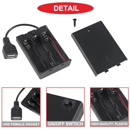 5 Pcs 3 AA Battery Holder, USB Female Socket, 3 x 1.5V AA Battery Box Holder with Cover (Batteries are not Included), ON/Off Switch, Screw,for Arduino RC LED Strip - color: M. 3AA Battery Holder Cover With USB Female Socket