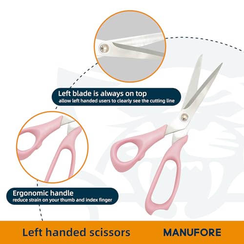 MANUFORE Left-Handed Fabric Sewing Scissors and Rotary Cutter with Blades - color: Pink Left Hand