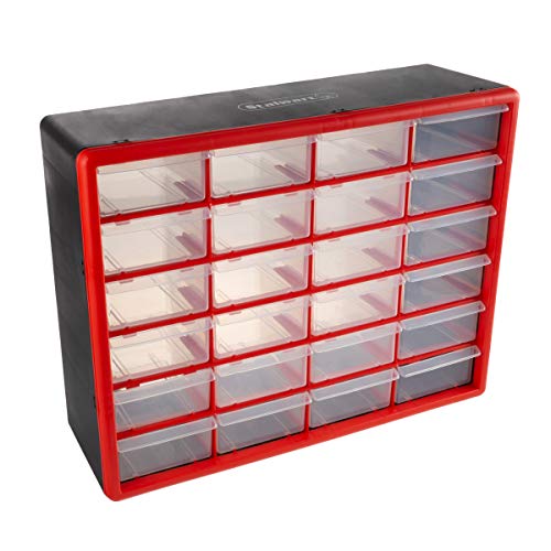 Stalwart Plastic 24 Drawer Organizer Compartment Parts Storage Cabinet, Red - style: 24 Drawers