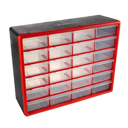 Stalwart Plastic 24 Drawer Organizer Compartment Parts Storage Cabinet, Red - style: 24 Drawers