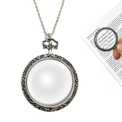 YYHSND 10X Magnifying Glass Necklace Magnifier Necklace Pendant Optical Magnifier with Chain Necklace for Library, Reading, Zooming and Jewelry (Color : Silver) - color: Silver