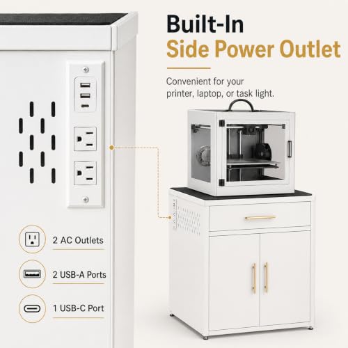 3D Printer Cabinet, Big Sturdy 3D Printer Stand Table with Filament Storage (DK-White) - color: DK-White