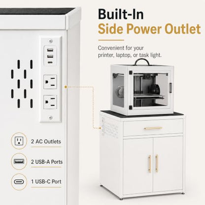 3D Printer Cabinet, Big Sturdy 3D Printer Stand Table with Filament Storage (DK-White) - color: DK-White