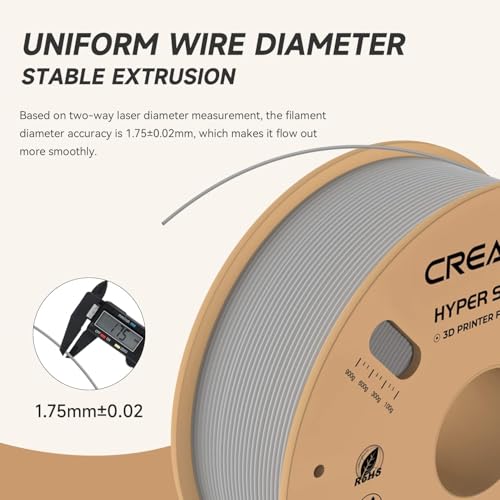 Official CREALITY Hyper PLA Filament 1.75mm, High Speed PLA 30-600mm/s 3D Printer Filament, Dimensional Accuracy +/-0.02mm, Fit Most FDM 3D Printers, 1KG(2.2lbs) Spool Gray - color: Grey