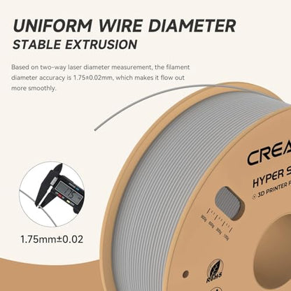 Official CREALITY Hyper PLA Filament 1.75mm, High Speed PLA 30-600mm/s 3D Printer Filament, Dimensional Accuracy +/-0.02mm, Fit Most FDM 3D Printers, 1KG(2.2lbs) Spool Gray - color: Grey