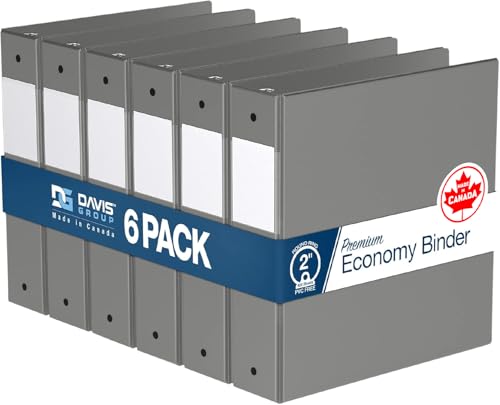 Premium Economy 3-Ring Binder, Spine Label, 2" Round Rings, Gray, 6 Pack - color: Gray, size: 2 Inch