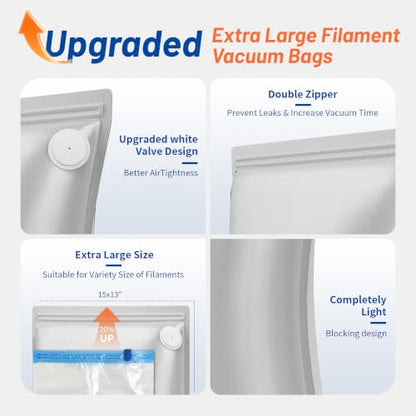 10PCS 3D Filament Storage Bags 13x15" Vacuum Moisture Proof w/USB Pump - size: 10 bags + USB pump