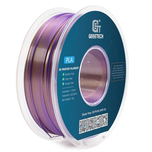 Geeetech Silk PLA Filament 1.75mm Silk Dual Color Filament, Coextrusion Dichromatic Metal-Like Shiny Consumable 1kg (2.2lbs) 1 Spool, Dimensional Accuracy +/- 0.02 mm, Gold Purple - color: 1kg Dual Color Gold-purple