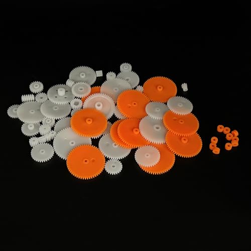 61PCS Plastic Gear Set Single Gear Spindle Gear Shaft Sleeve Small Motor Gear for RC Car Truck Robot DIY Model Toy Building Parts (61)