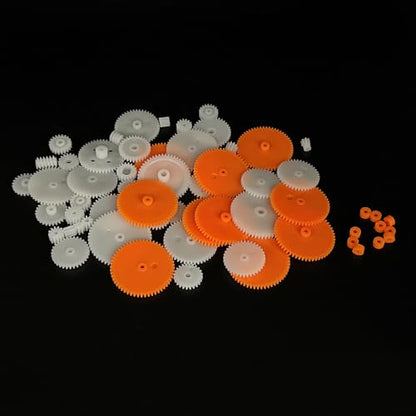 61PCS Plastic Gear Set Single Gear Spindle Gear Shaft Sleeve Small Motor Gear for RC Car Truck Robot DIY Model Toy Building Parts (61)