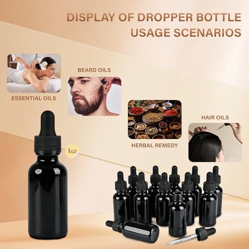 NOOEEISS 12 Pcs, 1oz Black Glass Eye Dropper Bottle, Tincture Bottles with Leak-Proof Design, Stronger Suction, for All Kinds of Mixed Liquids - color: Black, size: 1oz-12Pack