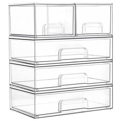 Vtopmart Clear Stackable Storage Drawers Set of 5, Plastic Organizer Bins - style: 2 Small+3 Wide