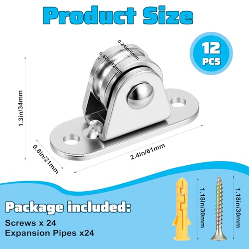12 Pcs Small Pulley Block, Heavy Duty Silent Fixed Pulley Wheel with Screws, Loading 176LB for Rope Cord, Wall Ceiling Mount, Material Handling DIY Project