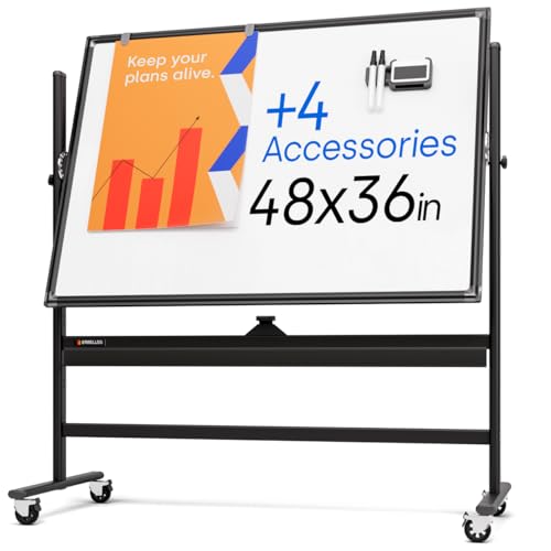 Kamelleo Rolling Whiteboard on Wheels 48" x 36", Double Sided White Board - color: Jet Black, size: 48x36