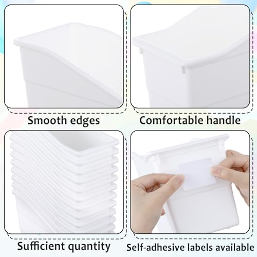 gisgfim 12 Pack Large Book Bins with Labels (White) - color: White