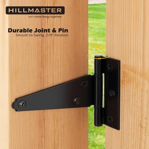 HILLMASTER 4 Inch T-Strap Hinges Shed Window Door Hinges Gate Strap Hinges Heavy Duty Black Tee Hinge Wrought Gate Hardware Post Small T Hinges for Wooden Fences,Shutter,Yard,Barn Door,Outdoor(4 Pack) - size: 4in 4Pack