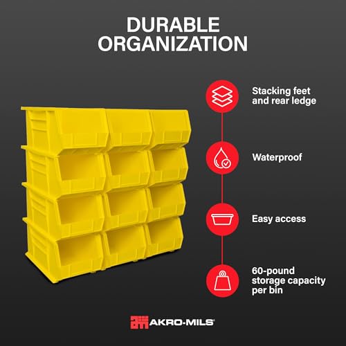 Akro-Mils 30240 AkroBins Plastic Storage Bins, 15"x8"x7", Yellow, 12-Pack - color: Yellow