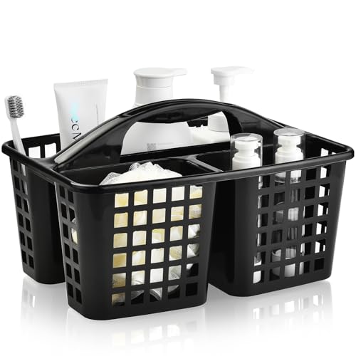 ALINK Plastic Shower Caddy Basket with Compartments, Portable Divided Cleaning Supply Storage Organizer with Handle for College Dorm Bathroom - Black - color: Black