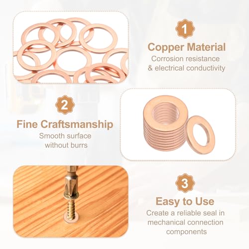 PATIKIL 35PCS M16 Copper Washers, M16x22x1.5mm Copper Crush Washer Metric Flat Washers Sealing Washers Assortment Kit Oil Drain Plug Gasket Ring for Automotive Battery Vehicles Screws Bolt - size: M16x22x1.5mm