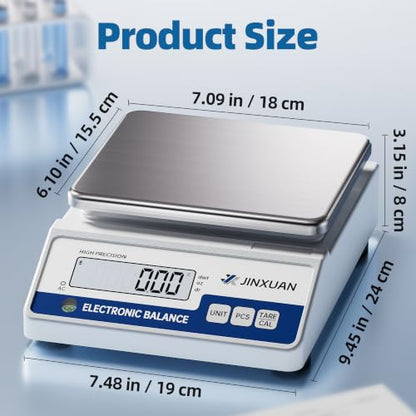 Digital Lab Scale 0.01g Accuracy 5000g Analytical Balance Scale Precision Scale for Weighing Gold Silver Jewelry Diamond Powder Grain Food, Electronic Gram Scale with 500g Weight, LCD Display, 7units - style: 5000gx0.01g with 500g Calibration Weights