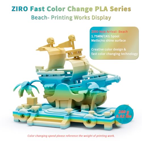 ZIRO Fast Gradient PLA, Matte Multi Colors 3D Printer Filament 1kg, Beach - color: Beach(matte)