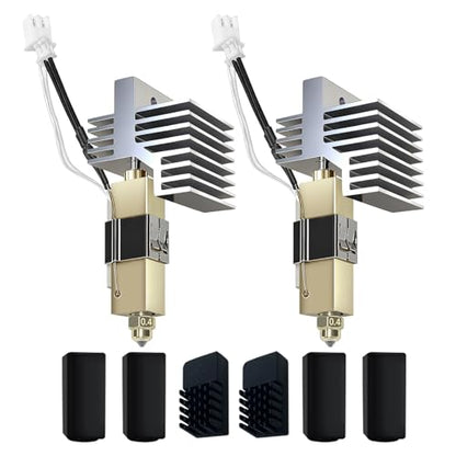 2 Pack 0.4MM Centauri Carbon Hotend with Brass Hardened Steel Nozzle, 3D Printer Print Head Extruder Part for Elegoo CC Accessories with Extra 2 Silicone Covers and 2 Nozzle Cleaners - color: 2 Pack Hotend Kit