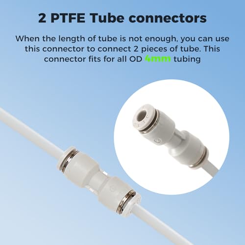 Sovol PTFE Tube 2.5mm ID 4mm OD, 5M/16.4ft w/2 Coupler&Tubing Cutter, White - size: 5 Meter (White)