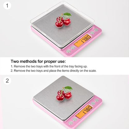 0.01g High Precision Kitchen Food Scale, Diyife 500g Portable Digital Scale - color: Pink