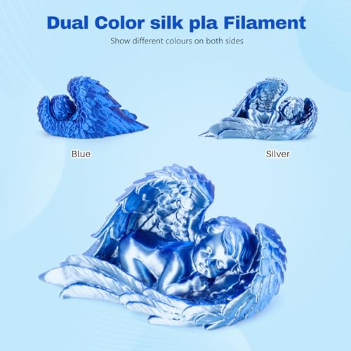 3DHoJor Silk PLA Filament 1.75mm Blue Silver Dual Color PLA 3D Printer Filament 2 in 1 Coextrusion 1KG Spool(2.2lbs) 3D Printing Filament Dimensional Accuracy +/- 0.03mm Fits for Most FDM 3D Printers - color: Blue Silver