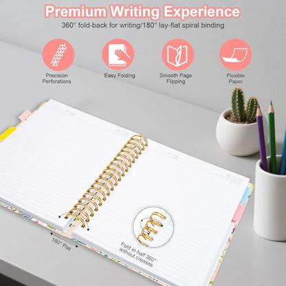 5 Subject Notebook with Removable Dividers& Tabs-B5 300 Pages - color: Beige Bloom, size: 8''x 10''