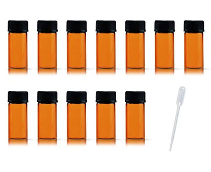 12 Pack Set Brown Screw Cap Glass Bottle Small Mini Empty Oil Vial (3ml) - style: 3ML
