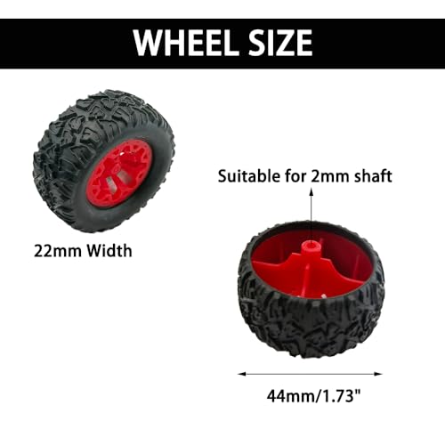 10PCS Toy Car Wheel RC Car Rubber Tire Wheel with 5PCS Round Rod Shaft Axles for RC Car Truck Robot DIY Model Toy Parts (2x44mm Red) - style: 2x44mm Red