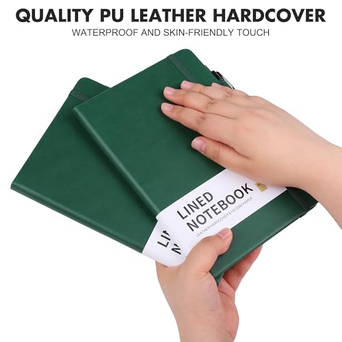 Aodaer 30 Set Lined Notebook Journals with Pens A5 Notebooks 100 GSM College Ruled Hardcover Notebook PU Leather Notepad with Pen Holder for Office School, 5.7 x 8.3 Inches, Dark Green - color: Dark Green
