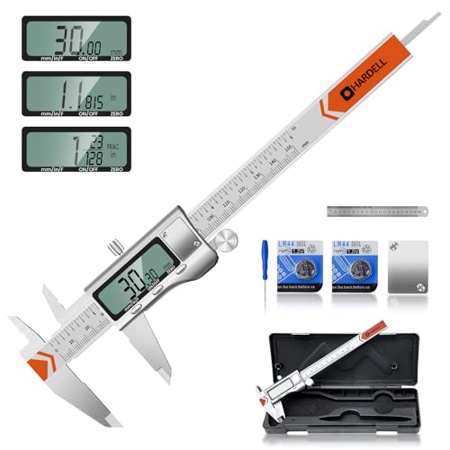 HARDELL 6" Digital Caliper, All-Metal Electronic Micrometer with Large LCD, Inch/Metric/Fraction Conversion, Precision Measuring Tool for Household & DIY (2 Batteries Included) - size: 6 Inch