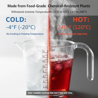 Laser-Etched Measuring Cup Set, 16 oz & 1 Cup Clear Plastic Liquid Measuring Cups, Permanent oz/cup/Tbsp/mL Markings, Food-Grade for Baking & Cooking - size: 16 fl oz & 8 fl oz